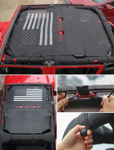 Miniatura 7 de Savadicar Parasol completo de malla para Jeep Wrangler JK JKU 2007-2018 de 4 puertas, proporciona protección UV, poliéster duradero, color negro