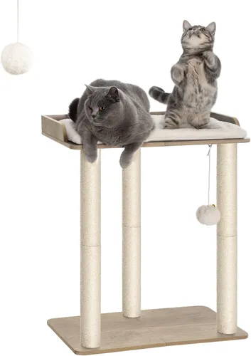 FourFurPets - Árbol para gatos grande de 26.7 pulgadas, torre y condominio, postes para rascar para gatos de interior, plato grande, tres postes de