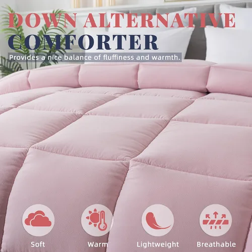 Miniatura 3 de Cosybay Edredón alternativo de plumón (rosa/gris claro, Queen) – Edredón de cama acolchado suave tamaño Queen para todas las estaciones – Inserto