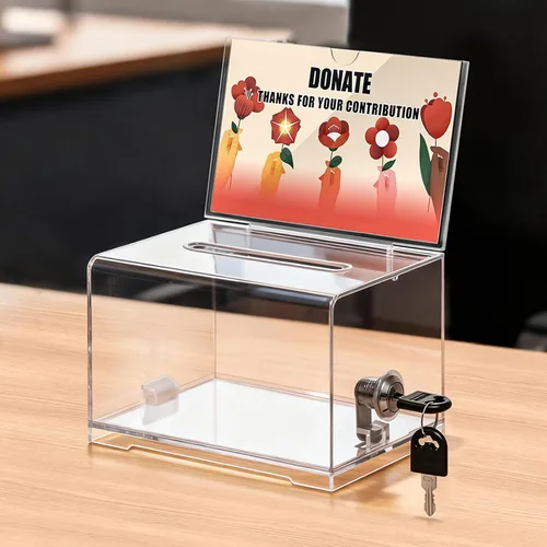 Miniatura 14 de KYODOLED Caja negra para donaciones para recaudación de fondos, caja de sugerencias con cerradura y llave, caja de rifas para boletos con soporte