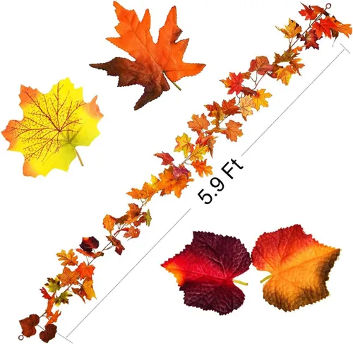 Miniatura 6 de DearHouse 4 piezas de hojas de arce de otoño, 5.9 pies/pieza, guirnalda de vid colgante artificial de otoño, follaje de otoño, decoración de Acción