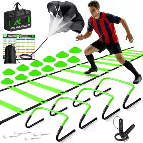 Miniatura 12 de Agility Ladder, Soccer Football Training Equipment Set - 20ft Speed Ladder, 4 Hurdles,Parachute, 12 Cones & Jump Rope Agility & Speed Training for