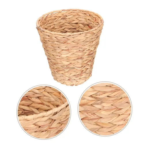 Miniatura 4 de Cesta de basura tejida de ratán, cesta de basura para oficina, cesta de almacenamiento de jacinto, cesta de basura tejida con paja, cesta