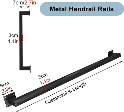 Miniatura 2 de Pasamanos de escaleras 1FT~20F-Kit completo. Pasamanos de escalones para interiores y exteriores, barandilla de tubo cuadrado industrial de metal