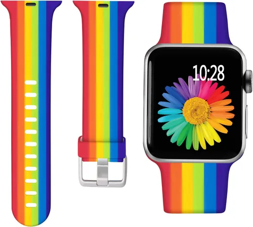 Miniatura 26 de Laffav Compatible con Apple Watch Bandas de 42mm 41mm 40mm 38mm para Mujeres y Hombres, Pulseras de Silicona Suave con Patrón Impreso Indeleble