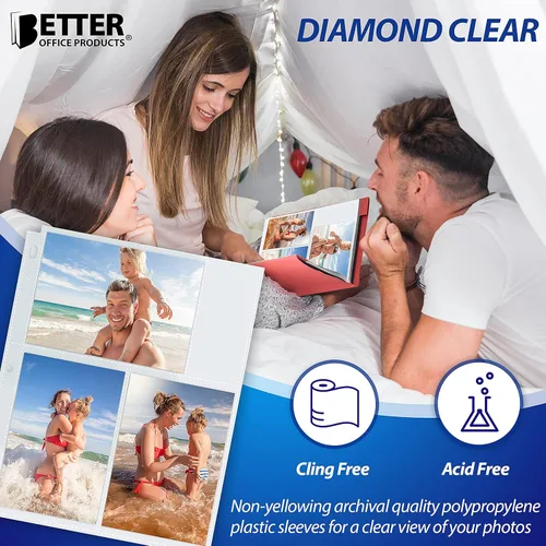 Miniatura 4 de Better Office Products Hojas de repuesto para álbum de fotos, formato mixto de 4 x 6 pulgadas, peso pesado, 3 anillos transparentes de diamante, 600