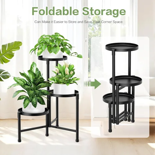 Miniatura 5 de Soporte esquinero de metal de 3 niveles para interiores y exteriores, soporte para múltiples macetas de 30 pulgadas de alto, organizador de plantas