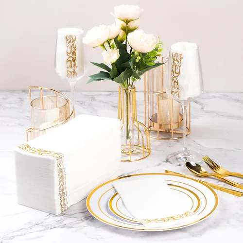 Miniatura 2 de Goodluck Paquete de 100 unidades de toallas de invitados con tacto de lino desechables – Toallas de mano de papel suaves y absorbentes para baño