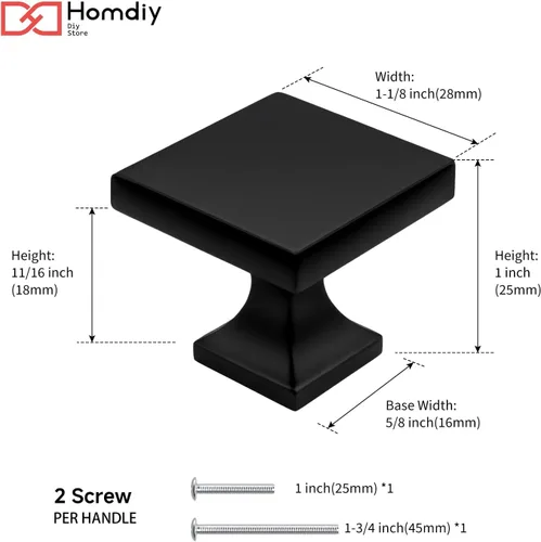 Miniatura 5 de homdiy Paquete de 5 pomos negros para gabinetes, pomos de cajón, pomos cuadrados sólidos para aparadores MO6785BK, herrajes negros para cajones