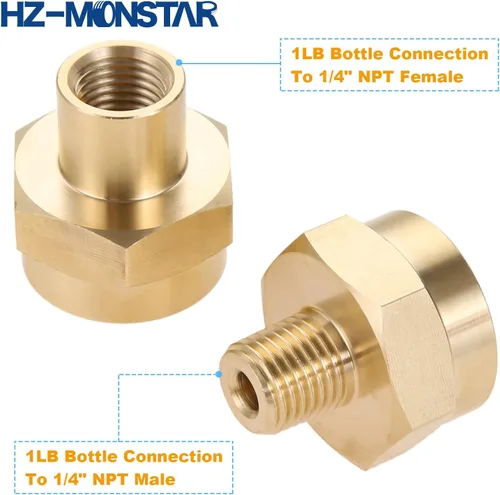 Miniatura 2 de Kit adaptador de repuesto de botella de gas propano de 1 libra, incluye conector de latón de tanque hembra NPT de 1/4 pulgadas y rosca NPT macho