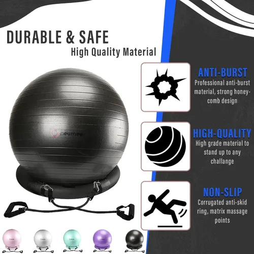 Miniatura 2 de Silla de pelota de yoga con pelota de ejercicio de 65 cm y 2 bandas de resistencia, base de estabilidad para oficina en casa, yoga, pilates