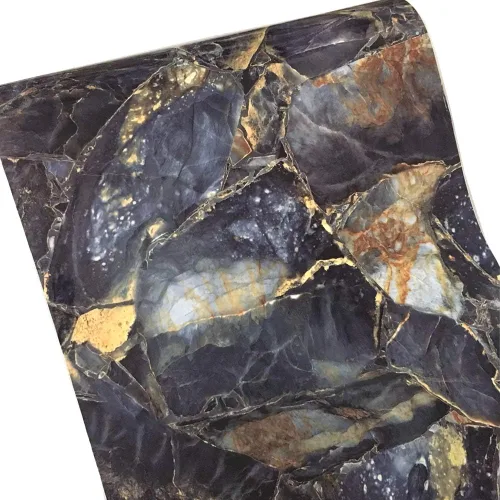 Miniatura 2 de REDODECO Papel adhesivo de mármol de piedra azul, papel adhesivo de granito brillante, envoltura de vinilo para encimera de cocina, papel