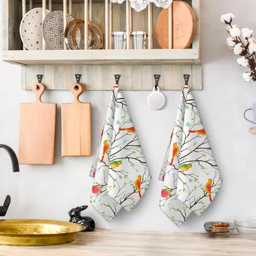 Miniatura 3 de Juego de 2 toallas de cocina con diseño de pájaros, suaves y absorbentes, decorativas, regalos de pájaros para amantes de los pájaros, paños de té