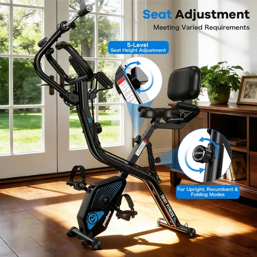 Miniatura 6 de pooboo - Bicicleta de ejercicio plegable, bicicleta estática vertical plegable, bicicleta magnética para interiores X-Bike con resistencia ajustable