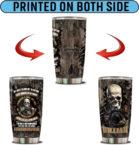 Miniatura 6 de Vaso personalizado de regalo para hombres fotógrafos, 20 onzas, taza de viaje de acero inoxidable aislada, botella de agua, Navidad, cumpleaños, día
