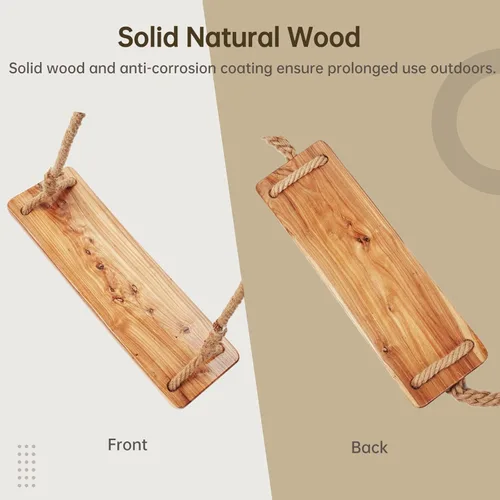Miniatura 5 de Columpio de madera para árbol, capacidad de carga de 500 libras, columpio de madera para adultos y niños, altura ajustable, asiento colgante