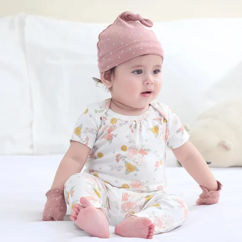 Miniatura 4 de Conjunto de gorros y calcetines para bebé recién nacido, gorro de algodón para niños y niñas de 0 a 6 meses