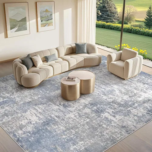 Miniatura 20 de Tortania Alfombra redonda lavable de 5 pies para sala de estar: Alfombra moderna abstracta neutra grande suave y delgada – Alfombra antideslizante