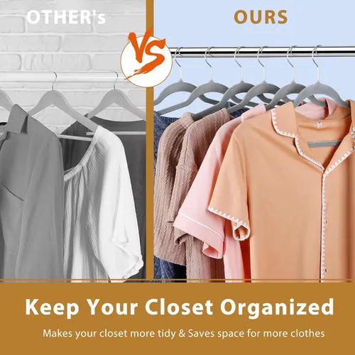 Miniatura 7 de SUPER DEAL Paquete de 100 perchas de terciopelo de alta calidad, delgadas, antideslizantes, con muescas para trajes, abrigos, pantalones, vestido