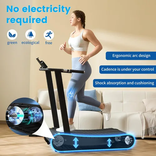 Miniatura 10 de ERGOLIFE Curved Treadmill with Non-Electric Motorized, 2-in-1 Folding Treadmill with APP for Home Workout, Compact Manual Walking Pad, Office