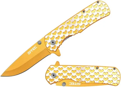 Navaja de bolsillo plegable con diseño de corazones de San Valentín de 8.0 pulgadas.
