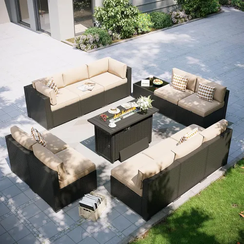 Miniatura 22 de Aoxun Juego de muebles de patio, 7 piezas de sofás seccionales para exteriores con funda impermeable, mimbre de ratán para exteriores, juego