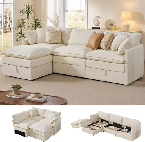 Miniatura 14 de Ihanherry Sofá cama modular de gran tamaño con almacenamiento, sofá nube modular de 6 plazas de 103 pulgadas con otomanas móviles, sofás de felpilla