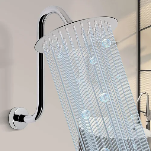 Miniatura 5 de Brazo de ducha en forma de S, tubo de extensión de cabezal de ducha de altura alta, conexión estándar de 1/2 pulgada con brida, impresionante