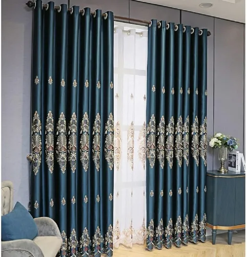 Miniatura 5 de Amidoudou 1 par de cortinas bordadas jacquard europeas de lujo para sala de estar y dormitorio (azul, 51 x 84 pulgadas)