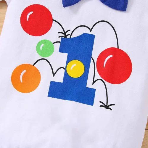 Miniatura 27 de IDOPIP Traje formal para bebé niño para el primer cumpleaños de Cake Smash con corbatín y tirantes y pantalones cortos para sesión de fotos