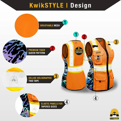 Miniatura 2 de KwikSafety TIGER QUEEN - Chaleco de seguridad para mujer [naranja, XL] + paquete de casco duro de ala completa TORTOISE