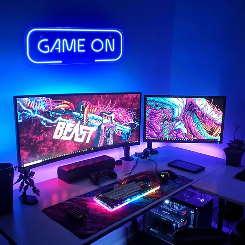 Miniatura 2 de Señal de neón de juegos Kavaas, señal de neón Game On para decoración de sala de juegos - señal de neón LED de juego para decoración de habitación