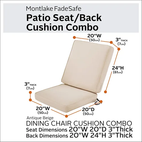 Miniatura 2 de Classic Accessories Montlake FadeSafe - Cojín para sillas de patio resistente al agua, 44 x 20 x 3 pulgadas, color beige antiguo, juego de cojines