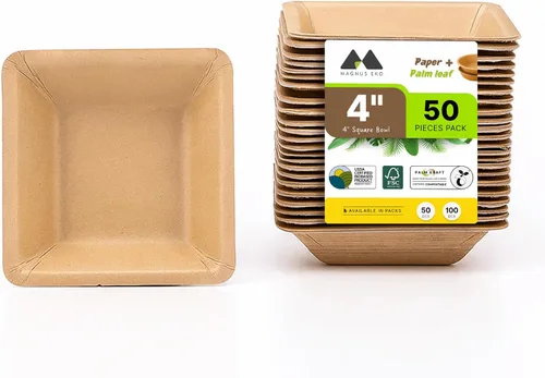 Palmkraft - Plato profundo cuadrado de postre de 4 pulgadas (50 unidades), cuenco resistente desechable de 4 onzas, paquete de fiesta similar al