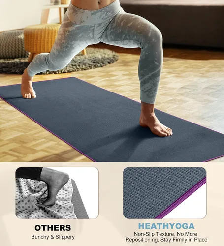 Miniatura 5 de Heathyoga Toalla de yoga caliente antideslizante, toalla de microfibra antideslizante, diseño exclusivo de bolsillos en las esquinas, doble agarre