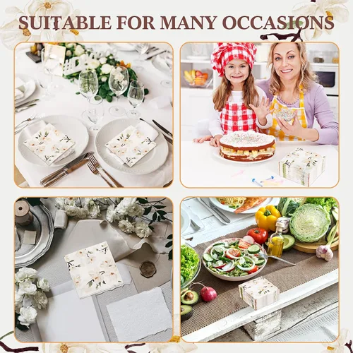 Miniatura 5 de Outus 100 servilletas de mano desechables con diseño floral de magnolia blanca de 3 capas de flores de primavera para cena, servilletas de mano