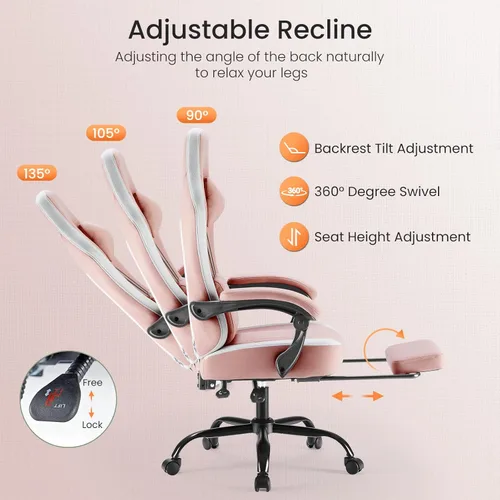 Miniatura 4 de Sweetcrispy Silla de videojuegos – Silla de escritorio ergonómica con reposapiés y soporte lumbar, altura ajustable con respaldo alto y reposabrazos