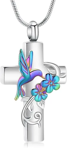 Miniatura 7 de Cross Hummingbird Urn Necklace for Ashes Flower Ashes Pendant Memorial Necklace Cremation Jewelry Ashes Keepsakes Necklace Gift for Loss of Loved