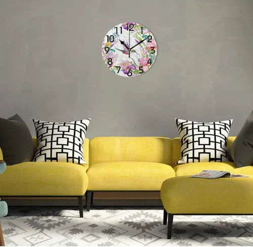 Miniatura 4 de Spring Hummingbird - Reloj de pared redondo con estampado de flores, 9.5 pulgadas, funciona con pilas, reloj de escritorio analógico silencioso