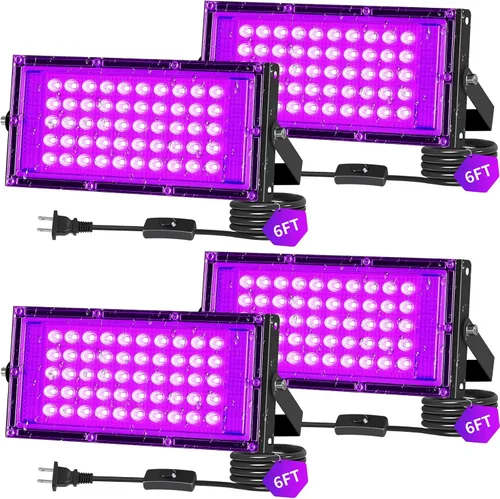 Miniatura 8 de THECHAM Luces LED negras de 50 W IP66, impermeable, luz negra para exteriores con enchufe de 5.9 pies + interruptor, luz negra de inundación