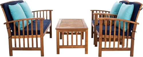 Miniatura 6 de Safavieh - Rocklin - Juego de 4 piezas para patio y exteriores (almohadas incluidas), colores gris y beige PAT7007H Gris/Beige/Rayas