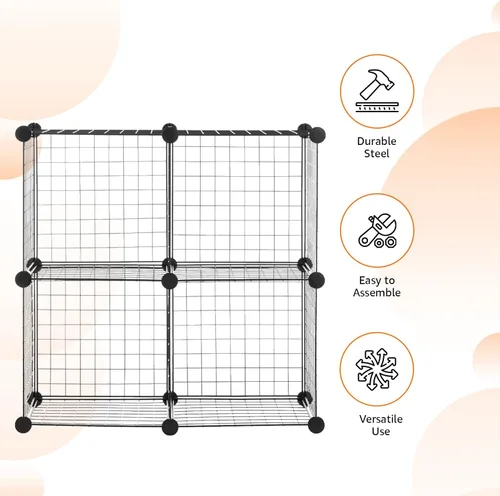 Miniatura 5 de Amazon Basics Organizador de almacenamiento de 4 cubos, armario y estantes de rejilla de alambre, apilable, negro de 14 x 14 x 14 pulgadas