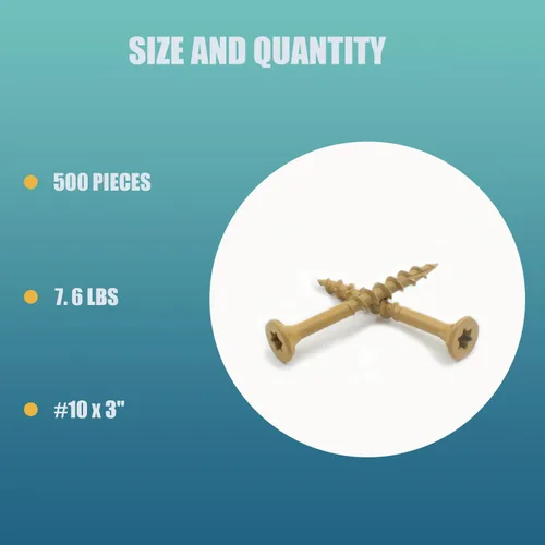 Miniatura 5 de 500 tornillos para cubierta exterior #10 x 3 pulgadas, tornillos de madera de 7.2 libras con revestimiento de cerámica amarillo, tornillos