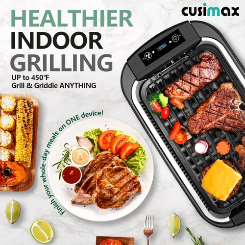 Miniatura 6 de CUSIMAX - Parrilla eléctrica para interiores sin humo, parrilla de barbacoa coreana de 1500 W, parrilla eléctrica con pantalla LED inteligente