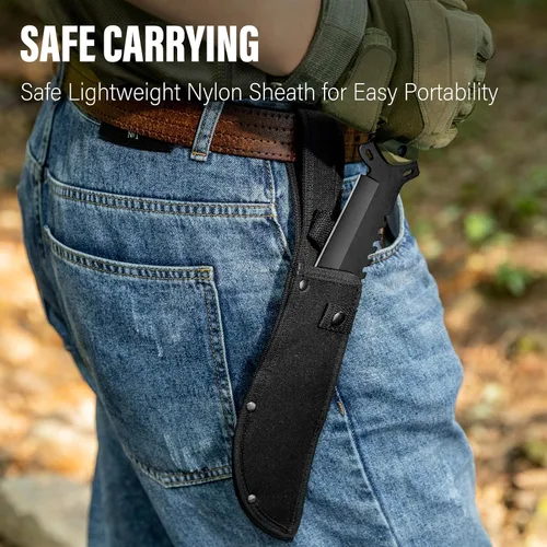 Miniatura 5 de Dispatch Cuchillo de caza de supervivencia con funda, cuchillo táctico Bowie de hoja fija de espiga completa de 13.5 pulgadas con parte trasera