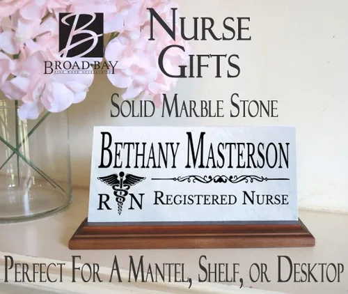 Miniatura 6 de Placa de nombre de escritorio personalizada y regalo para enfermeras registradas - Placa de nombre personalizada para escritorio o estante - Mármol