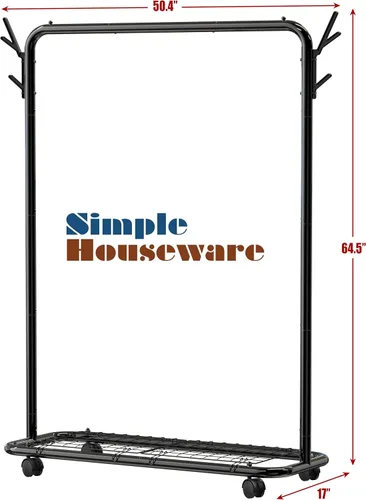Miniatura 6 de Simple Houseware Industrial Style 50.4" W Estante de ropa con ruedas y ganchos, negro