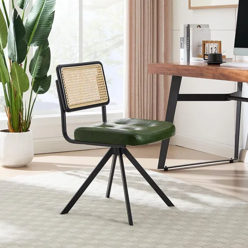 Miniatura 8 de Zesthouse Silla de escritorio de ratán sin ruedas, silla de oficina moderna de mediados de siglo con malla de caña y respaldo de madera, silla Verde