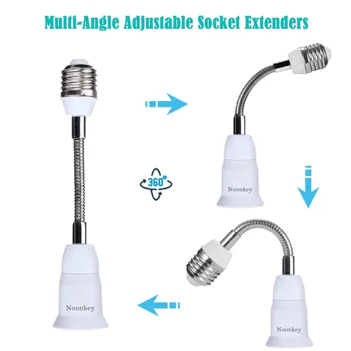 Miniatura 4 de Noonkey Extensor de enchufe de luz [2 unidades], cuello flexible ajustable de 360 grados, adaptador de extensión de 7.5 in/7.5 pulgadas, compatible