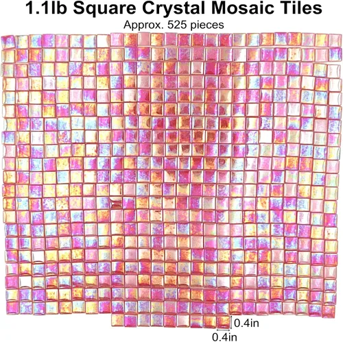 Miniatura 2 de Azulejos de mosaico de cristal cuadrados de 1.1 libras, azulejos de mosaico de vidrio iridiscentes para manualidades, piezas de mosaico, Fucsia